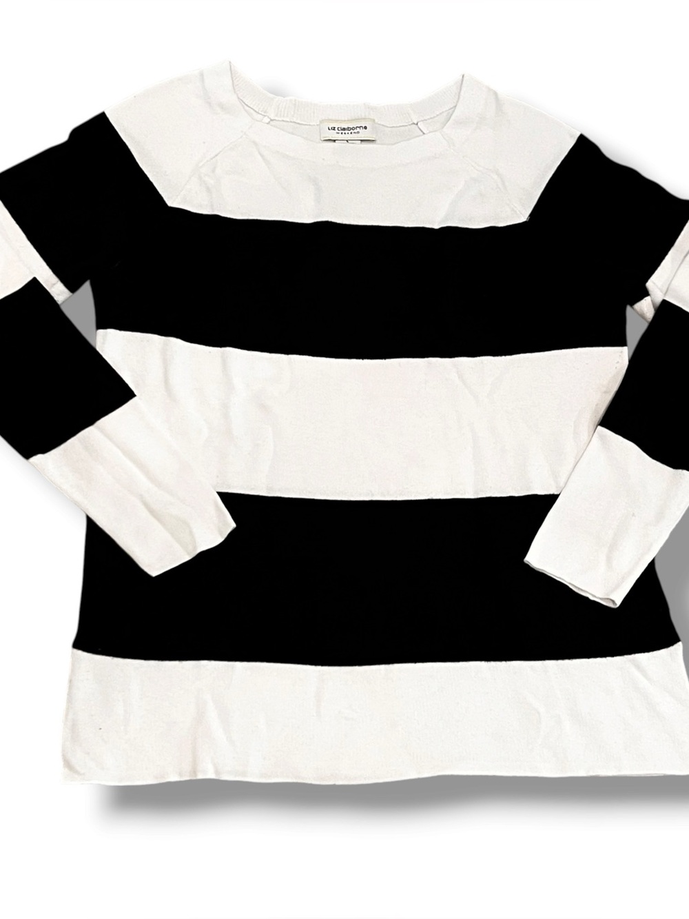 Liz Claiborne Lizsport Pullover Sweater Women's Size Large Knit Black White